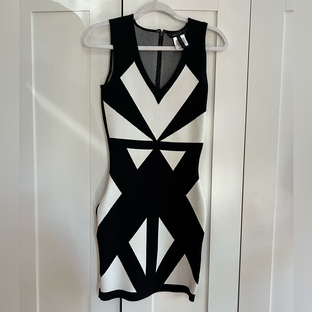 BCBGMaxAzria Black and White Patterned Mini Dress